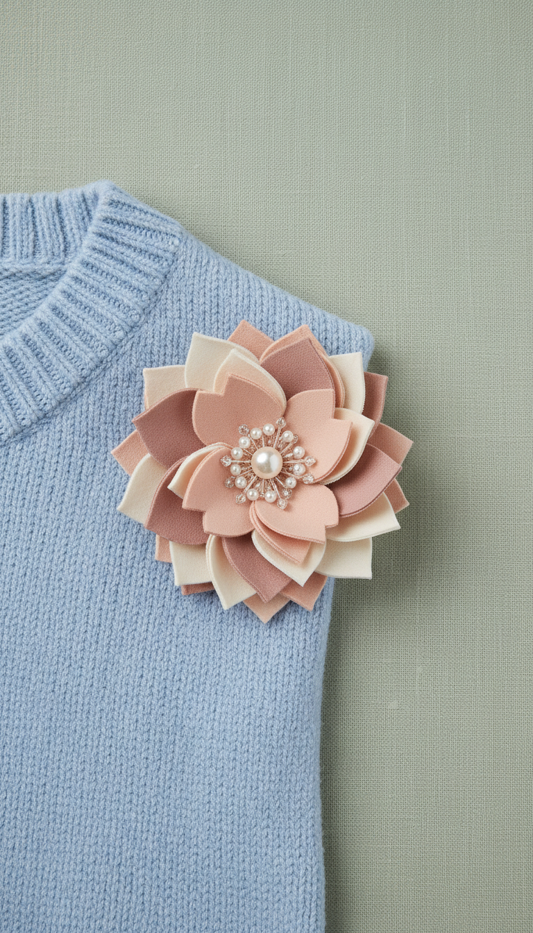 Blush Peach Floral Statement Brooch