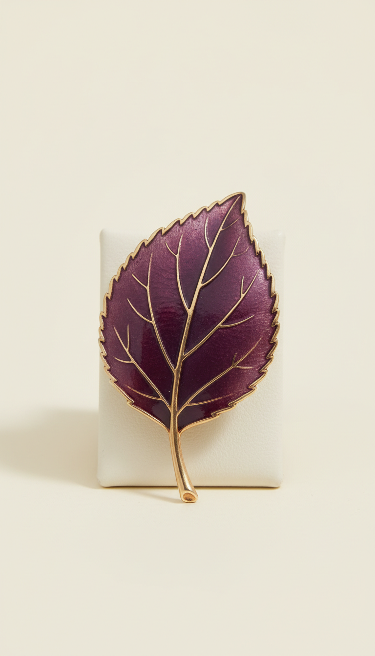 Enamel Plum Leaf Brooch