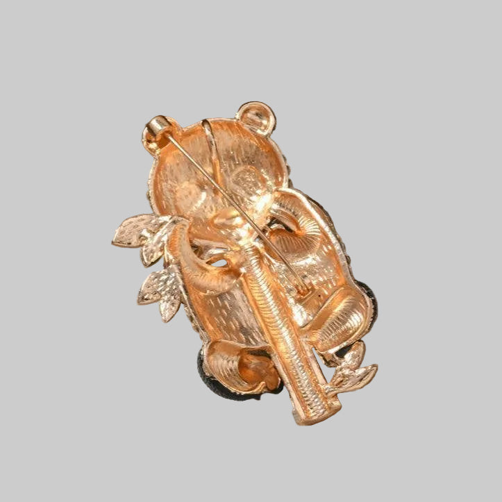 Back view of panda-shaped brooch showing the clasp mechanism
