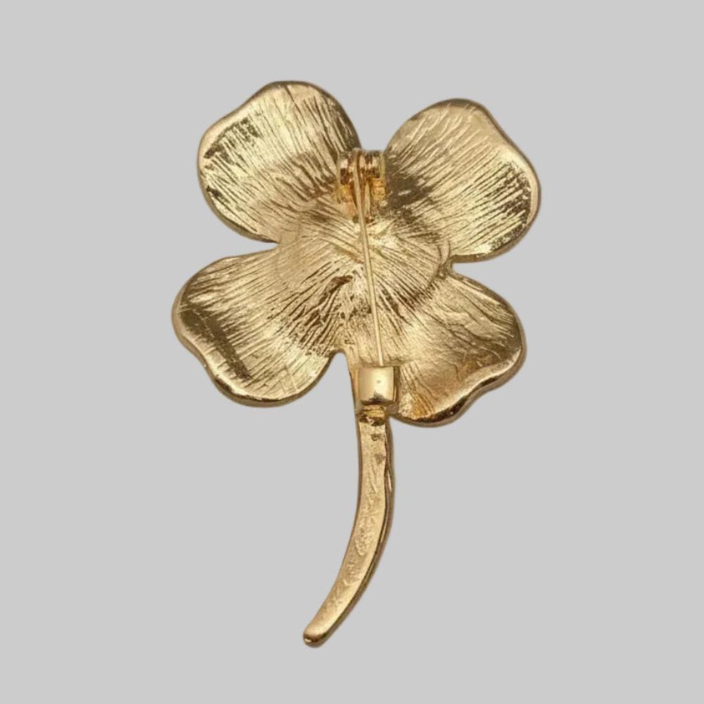 Hand-Fired Enamel Four-Leaf Clover Brooch Pin